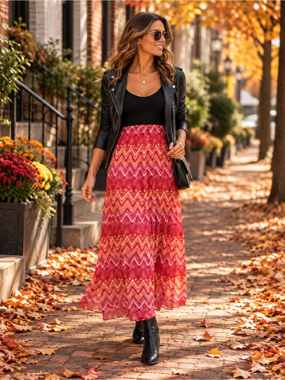 Forever 21 Women’s Small Boho Chevron Maxi Dress Black Coral Pink
